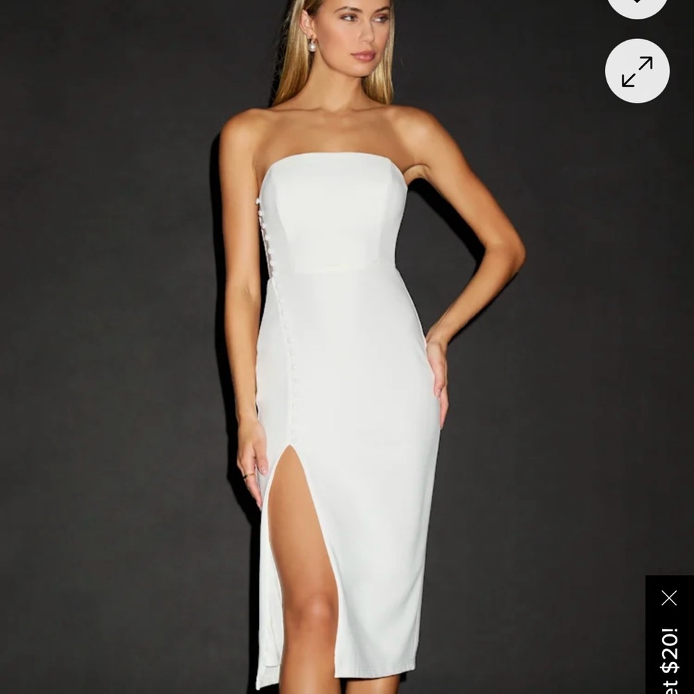 Lulu's White Strapless Sheath Dress with Slit